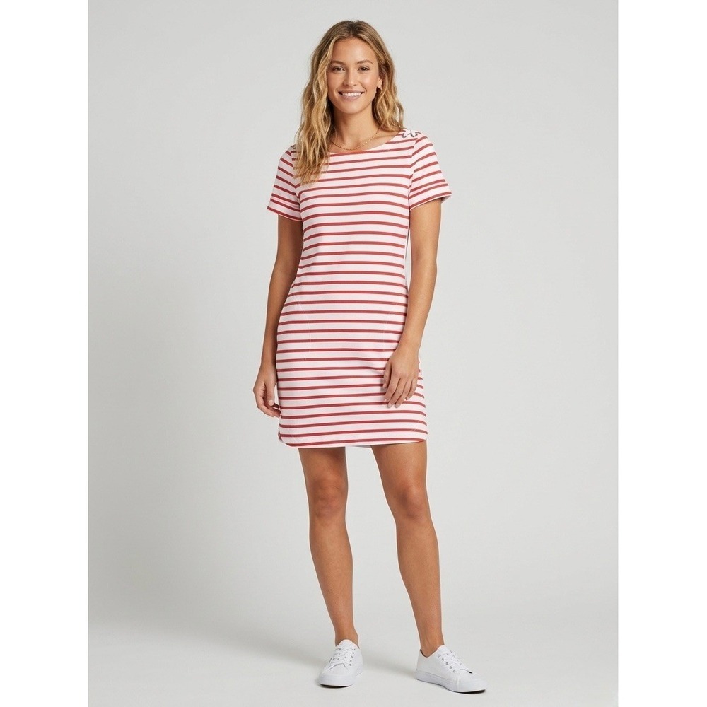 Tommy Bahama Womens XS Red White Striped Lace Up Shoulder T-Shirt Dress Pockets